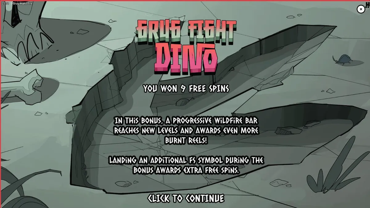 Giao diện trò chơi slot Grug Make Fire với hình ảnh caveman Grug và các biểu tượng lửa rực rỡ